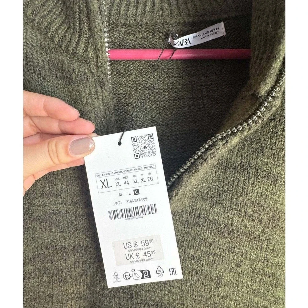 Zara Quarter Zip Sweater XL Streetwear Y2K Gorpcore Outdoor Minimalist Preppy